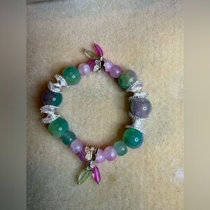 Elegant Silver and Green Beaded Bracelet